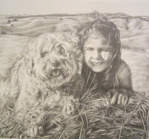 portrait of young girl with dog